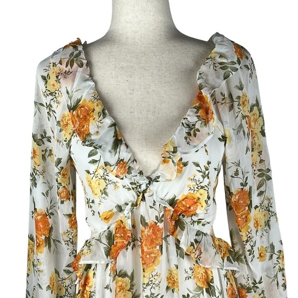 VICI‎ FLORAL LONG SLEEVE CUTOUT BACK CHIFFON BABYDOLL DRESS NWT WOMEN'S MEDIUM - Picture 4 of 16
